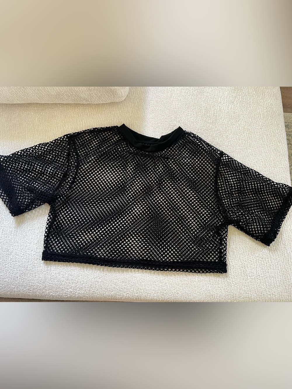 Black Sheer Mesh Crop Top - Women's Short Sleeve
